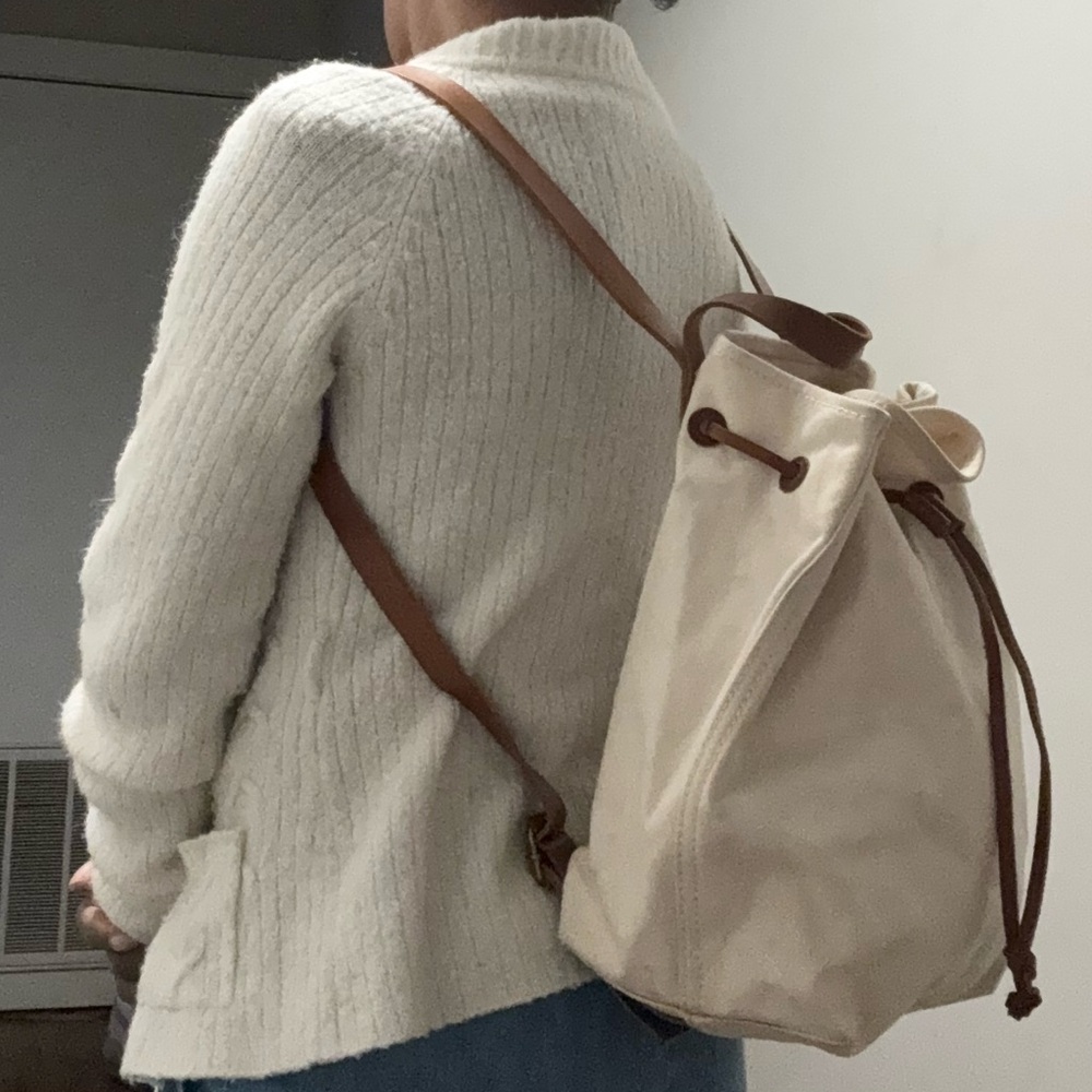 Madewell Canvas with leather straps Cream and Brown Women's Backpack purse